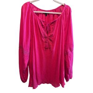 Lane Bryant Lightweight Top Blouse Pink Cotton Long Sleeve Tie Boho Sz 22/24